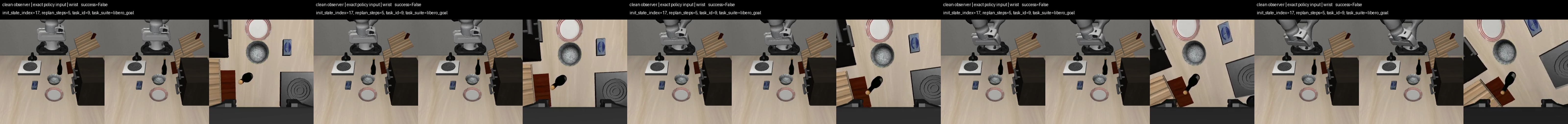 Recording preflight showing a clean observer image, exact policy input, and wrist image